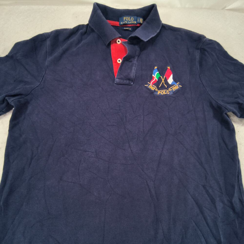 Polo Ralph Lauren Classic Fit Anniversary Flags Polo Shirt Mens Size S Navy